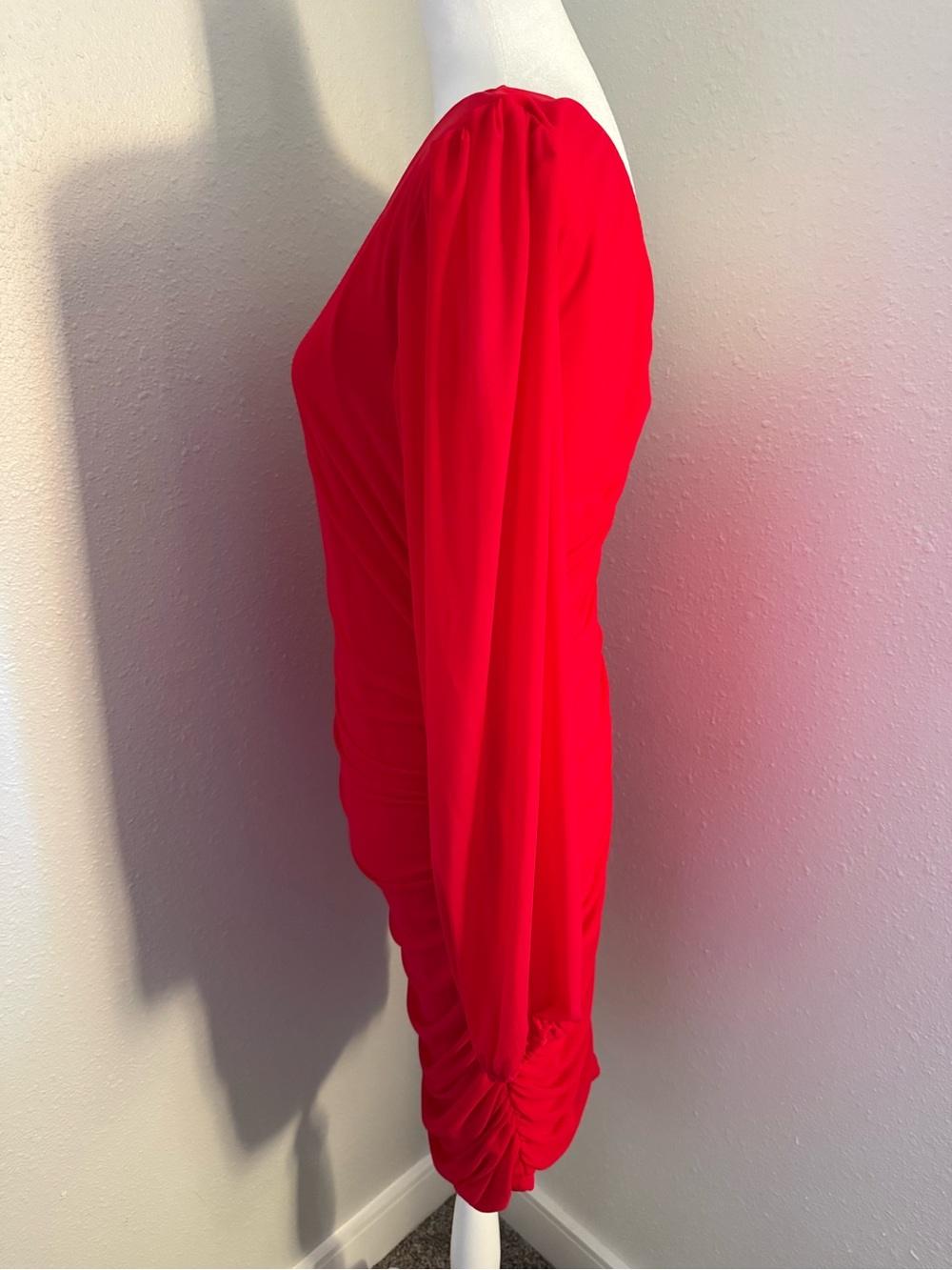 BTFBM Red One Shoulder Ruched Bodycon Dress Long Sleeve Size Large - Picture 2 of 6